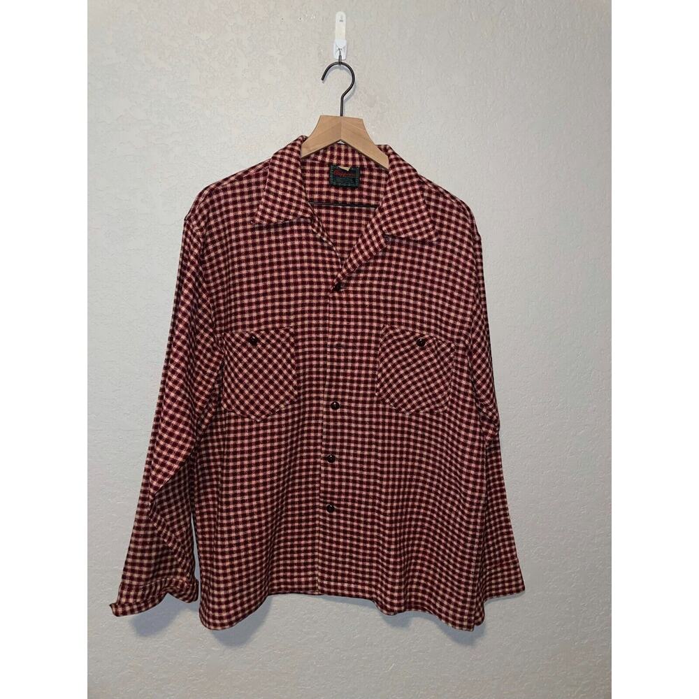 1960s Vintage Chippewa Wool Mill Red Button Down Looped Shirt 60s VTG XL